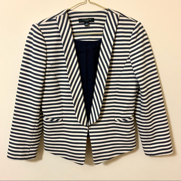 Ann Taylor Navy Stripe Cotton Blend Blazer Jacket Size 2P - Picture 3 of 11